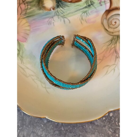 Southwestern Style Native American & Bronze Beaded Bracelet Adjustable - Picture 2 of 5